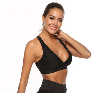 Woven Textured Black Sports Bra (S-XL)