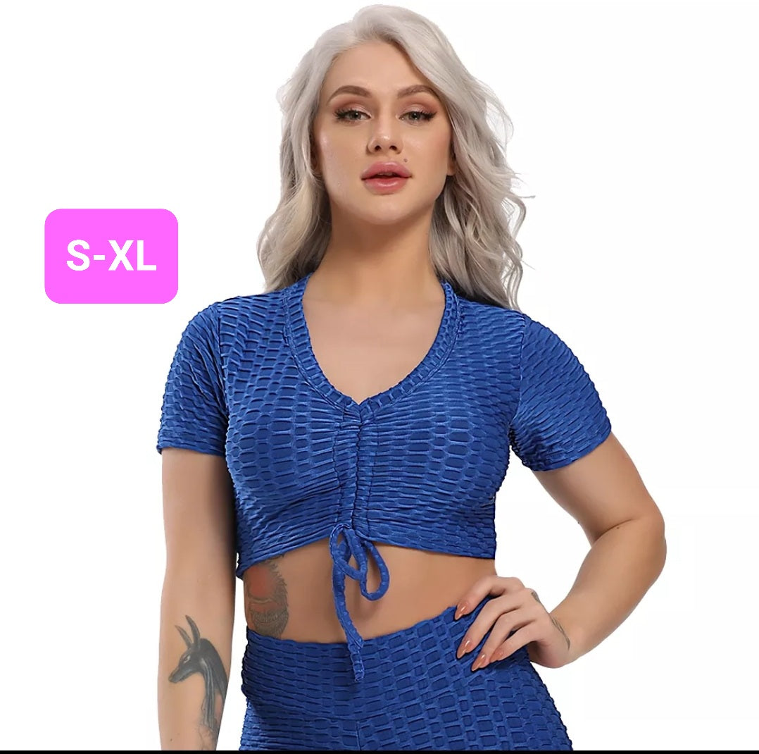 Woven Textured String Crop Top BLUE (S-XL)