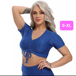 Woven Textured String Crop Top BLUE (S-XL)