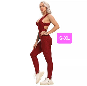 Woven Textured Jumpsuit Wine Red (S-XL)