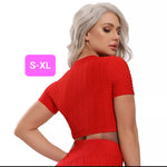 Woven Textured String Crop Top RED (S-XL)