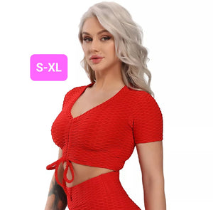 Woven Textured String Crop Top RED (S-XL)