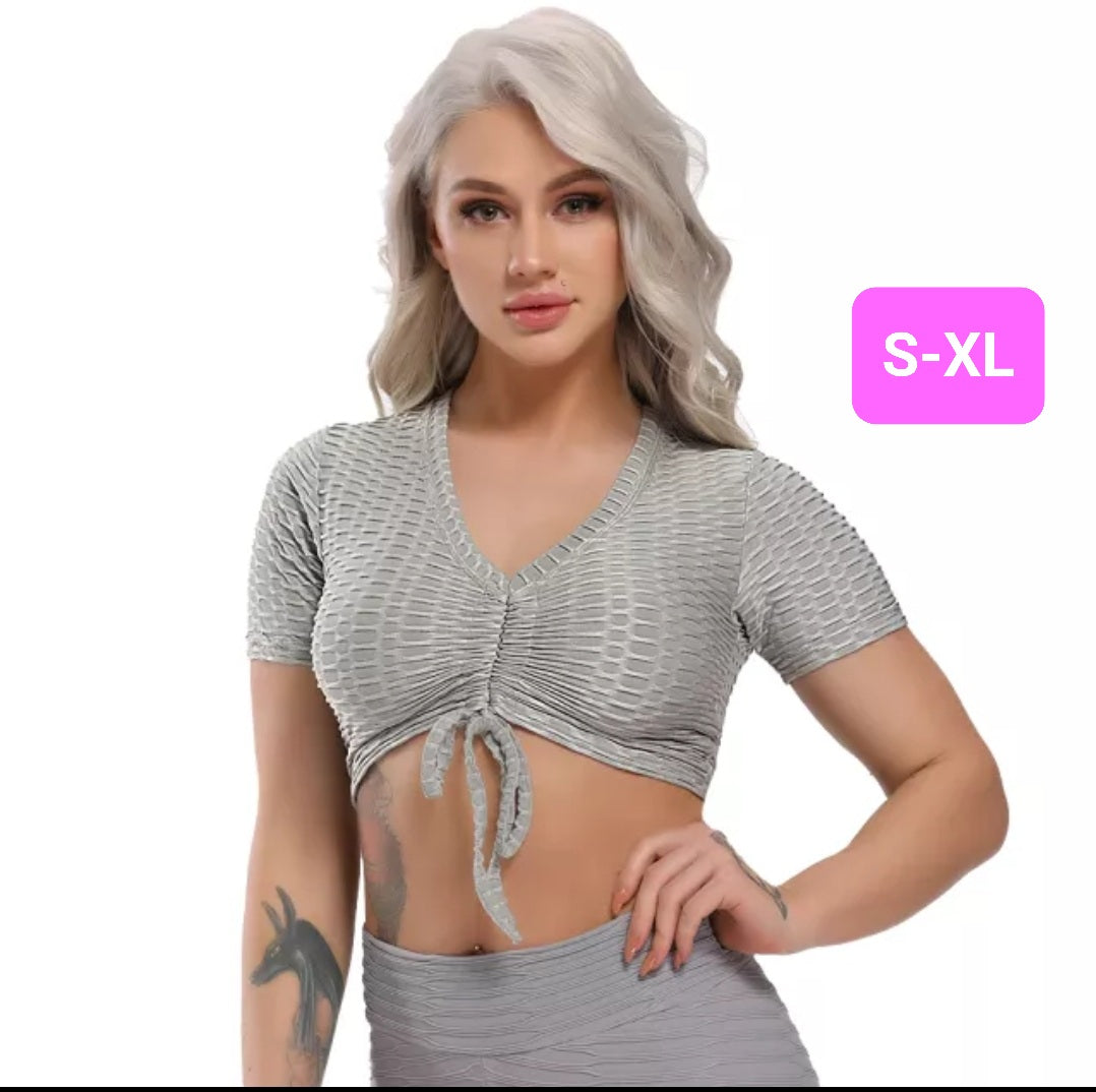 Woven Textured String Crop Top GRAY (S-XL)