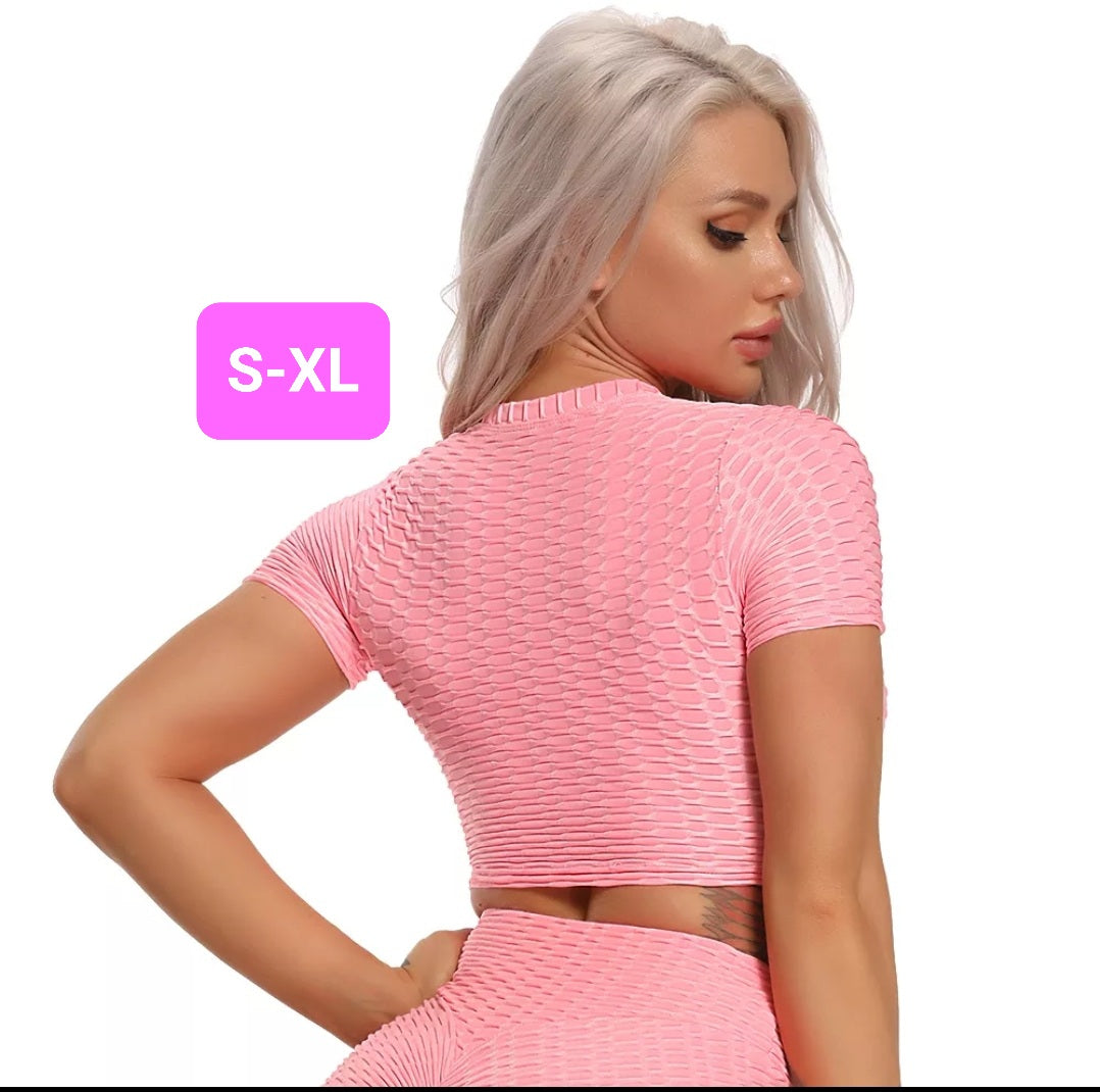 Woven Textured String Crop Top PINK (S-XL)