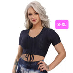 Woven Textured String Crop Top DARK BLUE (S-XL)