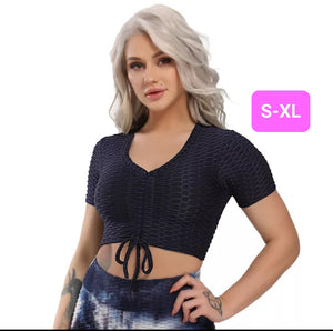 Woven Textured String Crop Top DARK BLUE (S-XL)