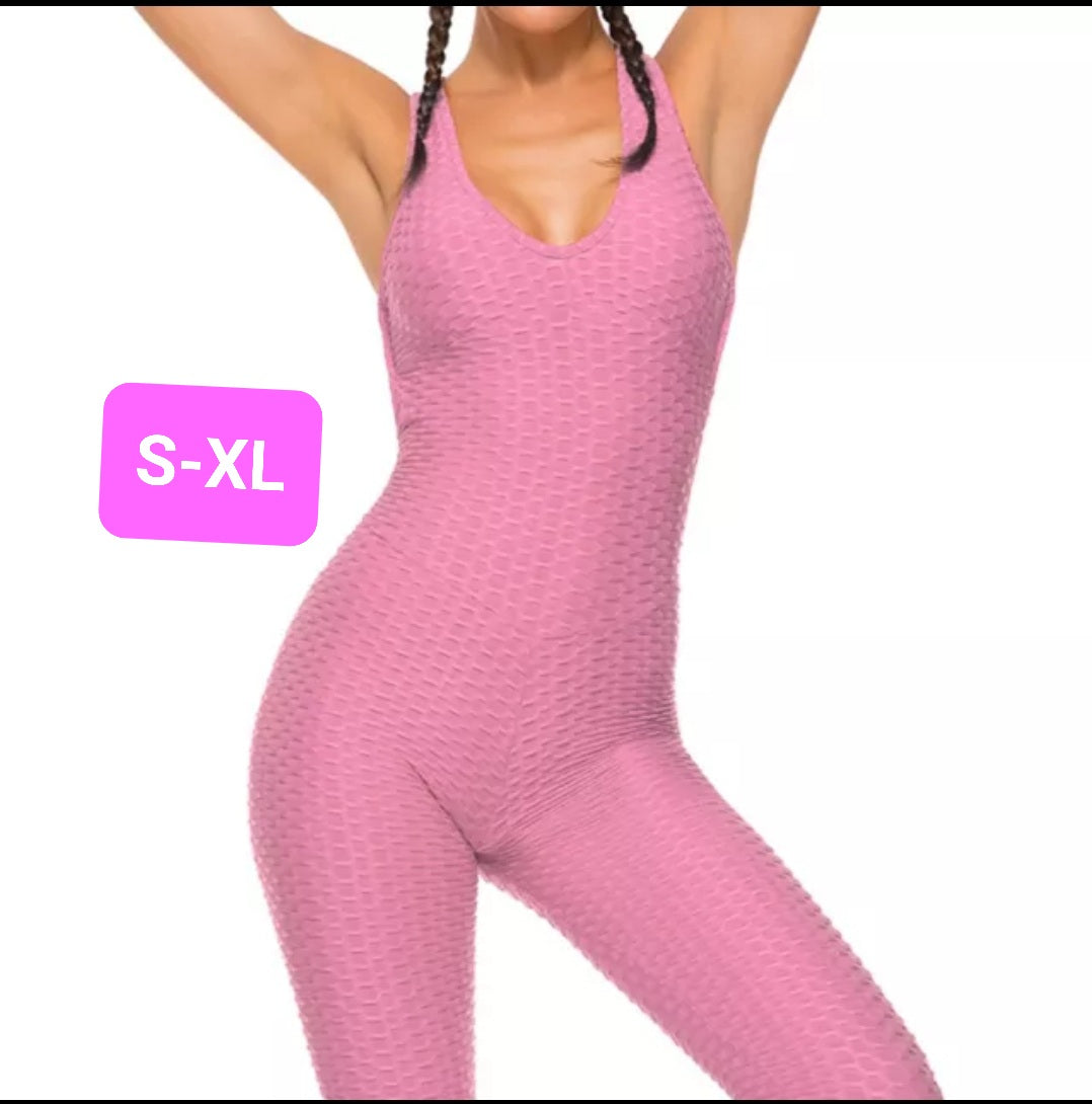 Woven Textured Jumpsuit Pink (S-XL)