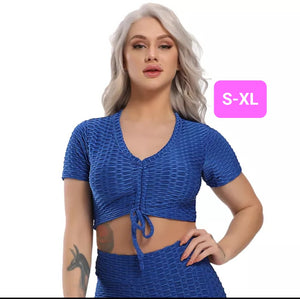 Woven Textured String Crop Top BLUE (S-XL)