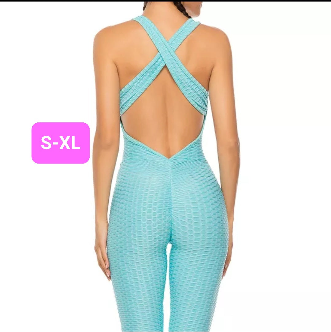 Woven Textured Jumpsuit Sky Blue(S-XL)