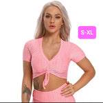 Woven Textured String Crop Top PINK (S-XL)