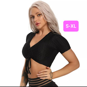 Woven Textured String Crop Top BLACK (S-XL)