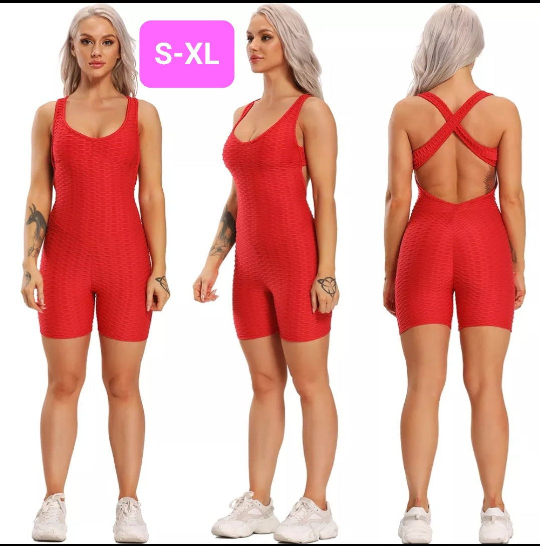 Woven Textured Rompers Red (S-XL)