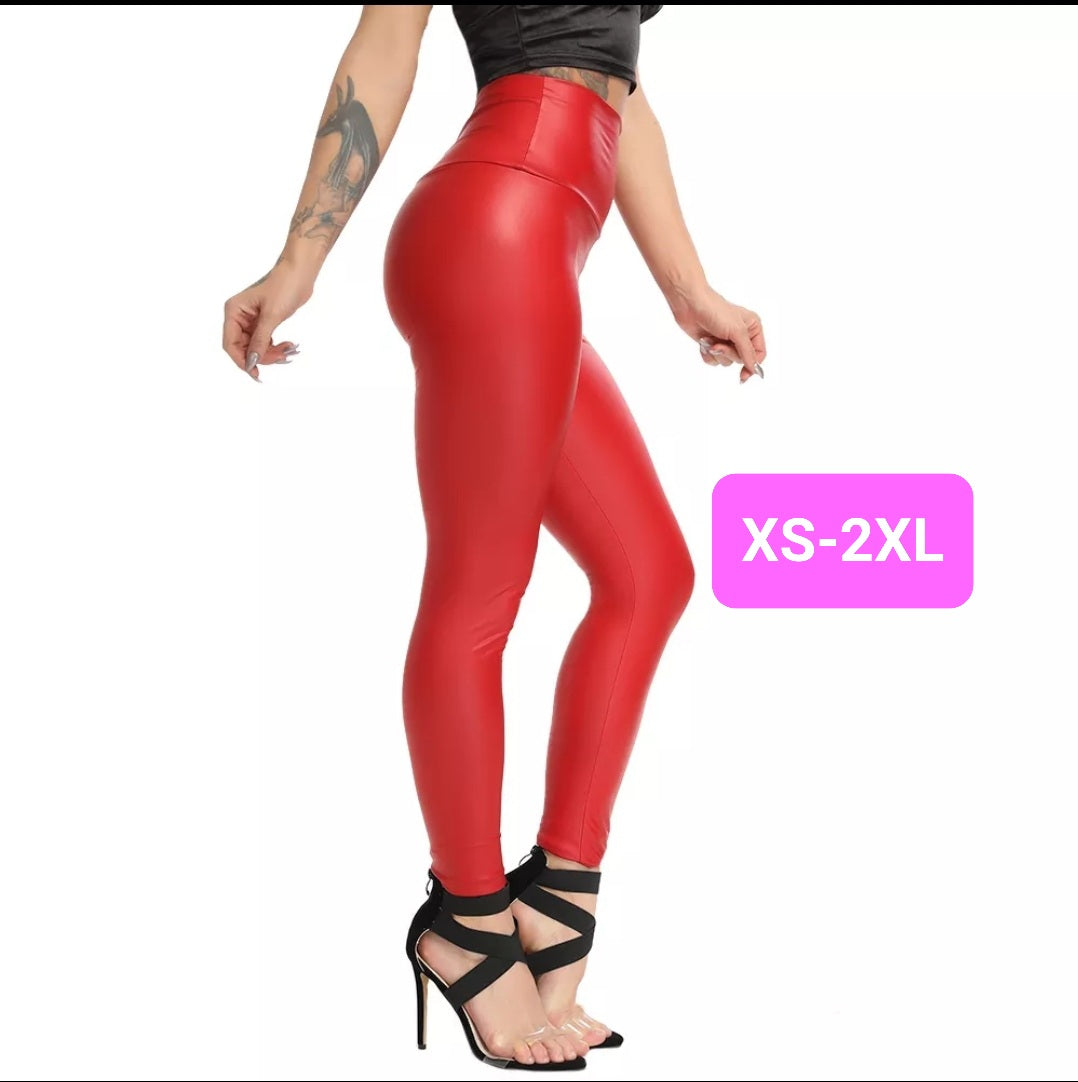 Red Faux Leather High Waist Ankle length 