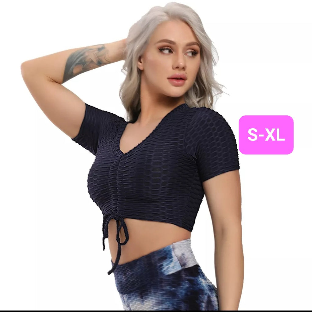 Woven Textured String Crop Top DARK BLUE (S-XL)