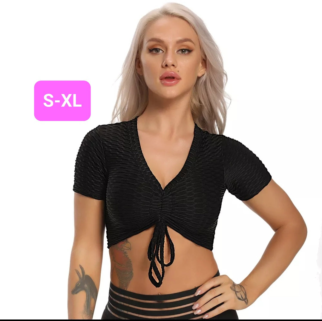 Woven Textured String Crop Top BLACK (S-XL)