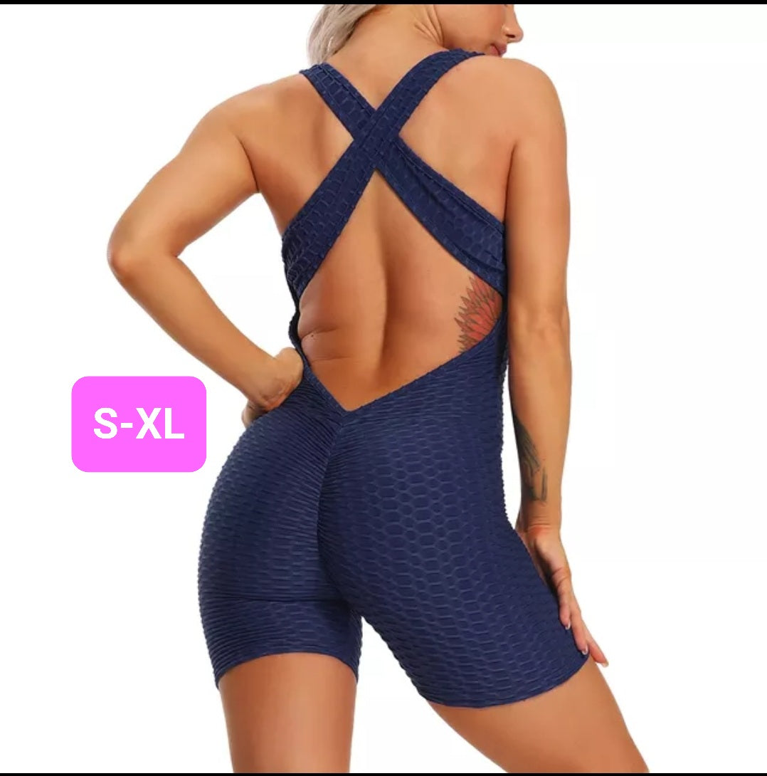 Woven Textured Rompers Dark Blue (S-XL)