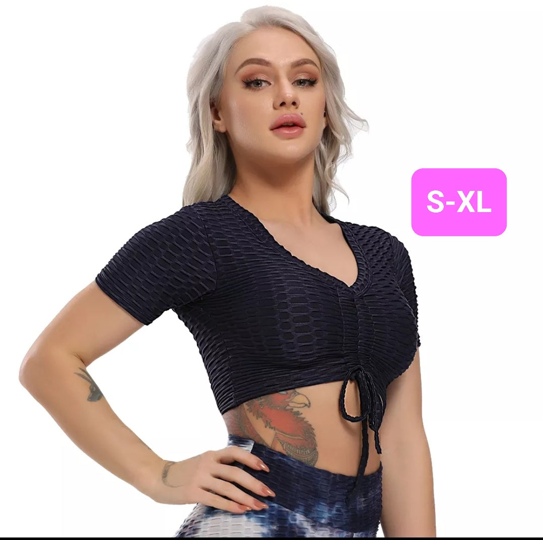 Woven Textured String Crop Top DARK BLUE (S-XL)