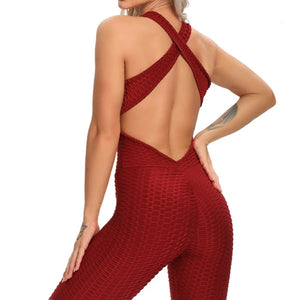 Woven Textured Jumpsuit Wine Red (S-XL)