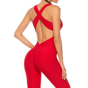 Woven Textured Jumpsuit Red (S-XL)