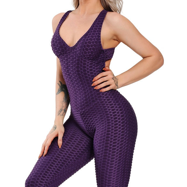 Woven Textured Jumpsuit Purple (S-XL)