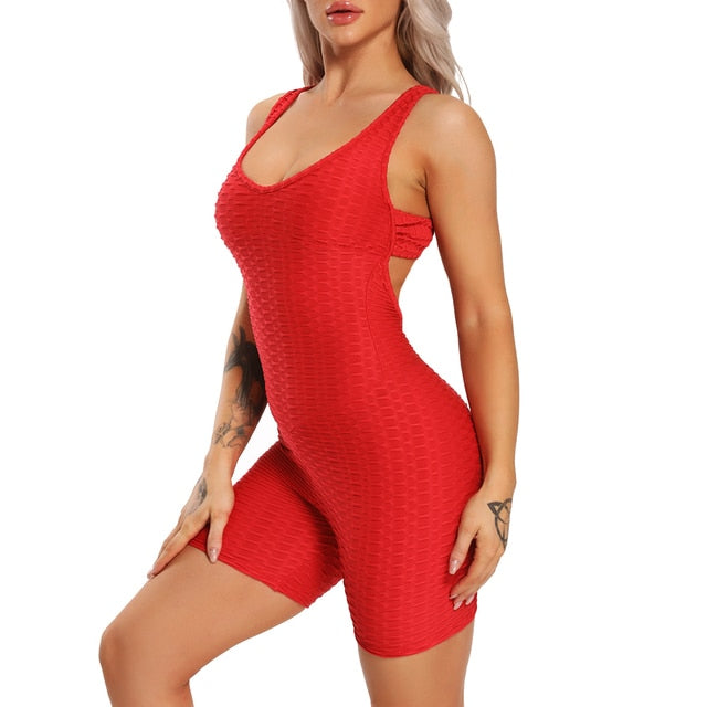 Woven Textured Rompers Red (S-XL)