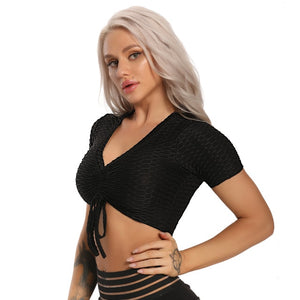 Woven Textured String Crop Top BLACK (S-XL)