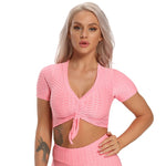 Woven Textured String Crop Top PINK (S-XL)