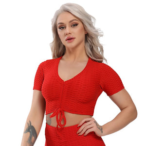 Woven Textured String Crop Top RED (S-XL)